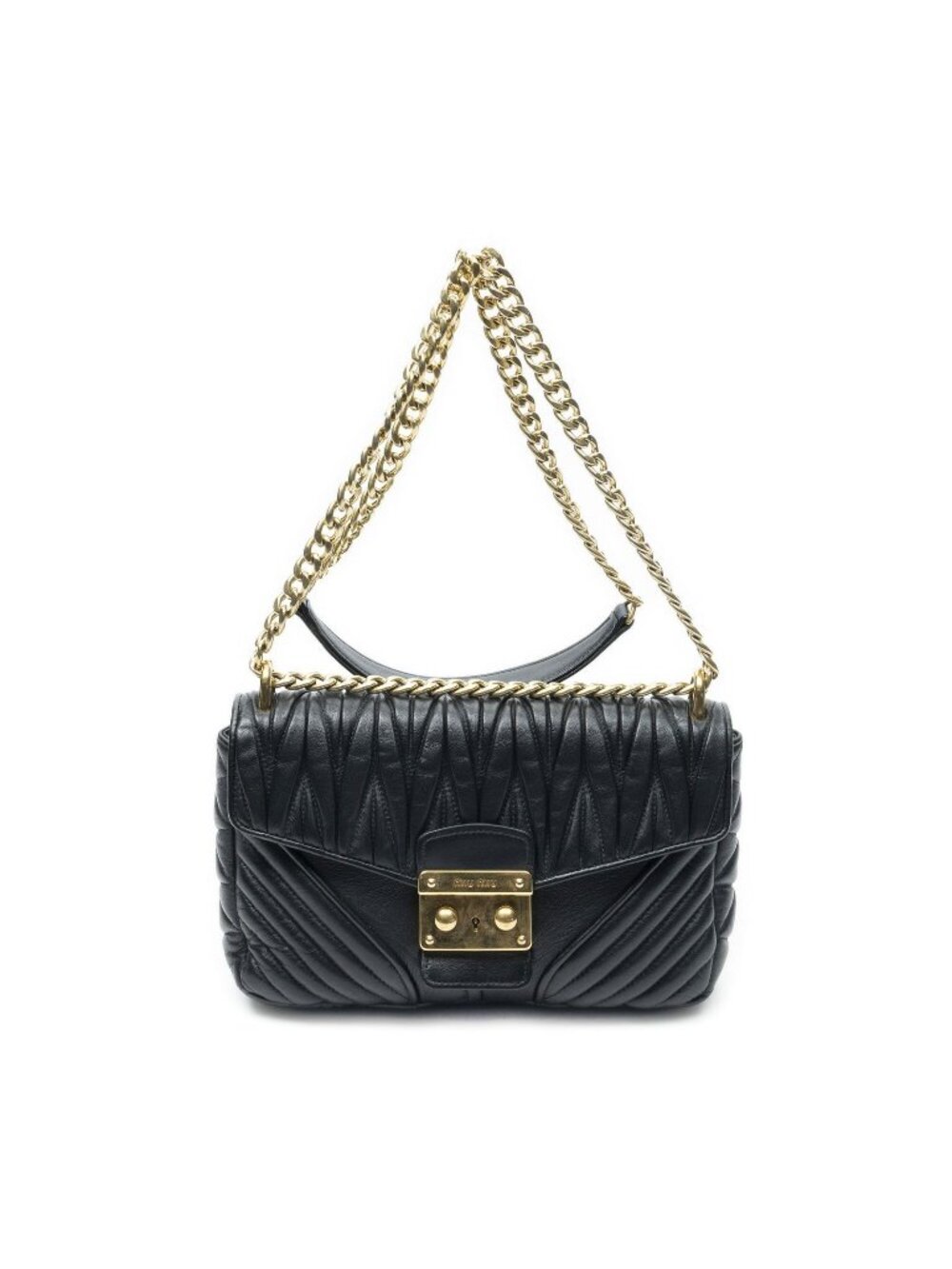 Miu Miu Biker Chain Flap Bag Black Nappa Matelasse Leather